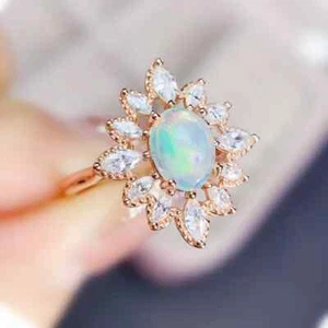 Fire Opal Statement Ring 6x8mm, Fire Opal Ring 18k White Gold Plated - Picture 1 of 5