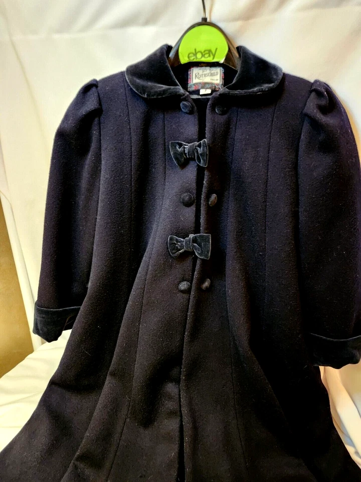Abrigo de lana Rothschild para niñas talla 7 azul marino con ribete de terciopelo azul marino vacaciones, Ucrania difícil de encontrar Foto 1 de 4