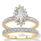PalmBeach Jewelry Gold-Plated Silver Lab-Created White Sapphire Ring Set