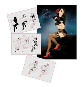 AS-328 Pin Up Pullover step by step stencil template acrylic airbrush spray wall - Picture 1 of 2