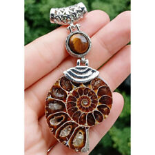 Large Ammonite Fossil And Amethyst Pendant On Silver Plated Snake Chain Necklace