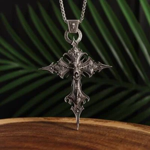Men's Large Gothic Vintage Skeleton Cross Pendant Necklace Street Vintage Jewelr - Picture 1 of 12