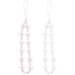  2 Pcs Butterfly Pearl Mobile Chain Wrist Straps for Phones Charm - Zdjęcie 1 z 12