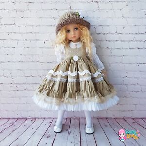 Sandy  dress and hat for doll Little Darling 13" D Effner, suitable for Paola R