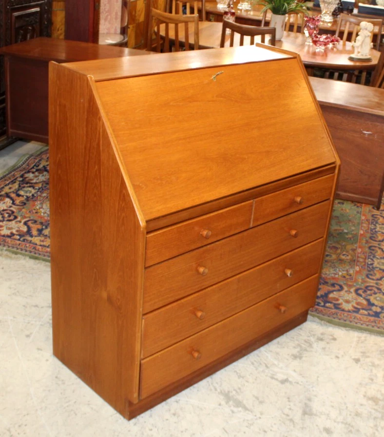 Mid Century Danish Style Teak Drop Front Secretary Desk w/ Drawers Vintage MCM - Image 1 of 4