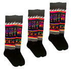 3 x Women's black bed socks woven in colorful Bolivia of alpaca and llama wool