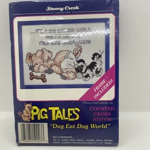 Kit de punto de cruz contado y marco cuentos de cerdos Stoney Creek perro comer perro mundo - Imagen 1 de 3