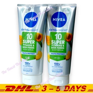 NIVEA Extra Bright 10 Super Vitamins Skin Food Body Serum Youth Protect 320ml x2 - Picture 1 of 2