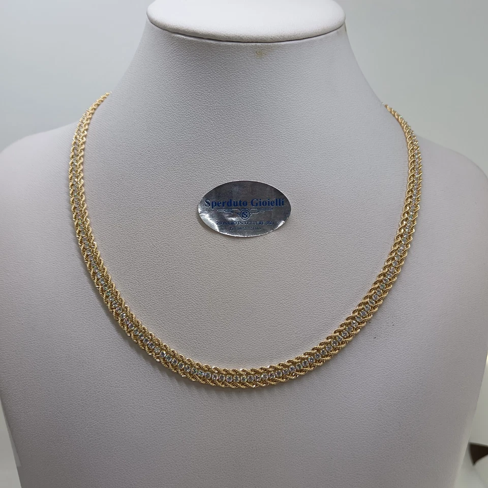 COLLIER DA DONNA A MAGLIA FUNE CON ZIRCONI IN ORO GIALLO 18KT 15,25 G. (7495) - Immagine 1 di 4