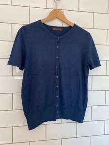 MARKS & SPENCER Navy Blue Cardigan Size 18 Classy Fine Knit Short Sleeves M&S - Picture 1 of 8