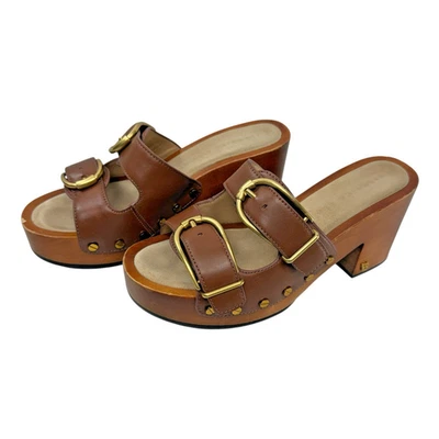 Veronica Beard Halifax Clog Size 6.5 Hazel Wooden Slide Buckle Studded Platform - Image 1 of 4