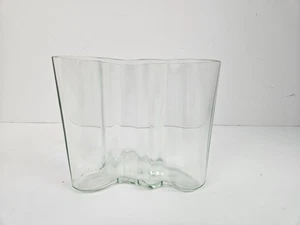 Alvar Aalto 100 Wavy Clear Art Glass Vase Iittala 1998 Finland Green Hue - Picture 1 of 10