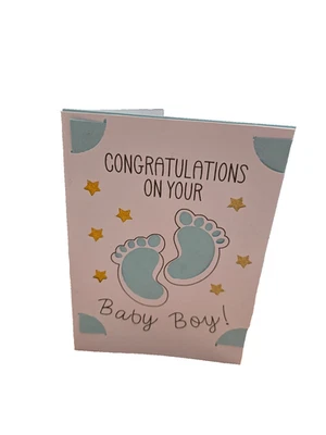 Tarjeta de felicitación artesanal de felicitación para bebé niño Foto 1 de 2