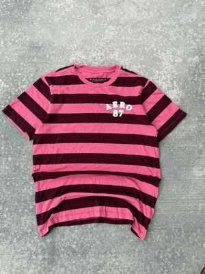 Camiseta Aeropostale Rayas Rosa y Marrón Talla Grande Para Hombre Y2K Puntada Única Foto 1 de 4