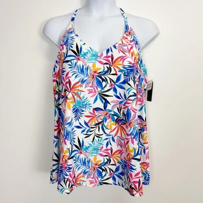 Camiseta Tankini Island Escape Mujer 24W Blanco Multicolor Hojas Con Aros Nueva con Etiquetas Foto 1 de 4