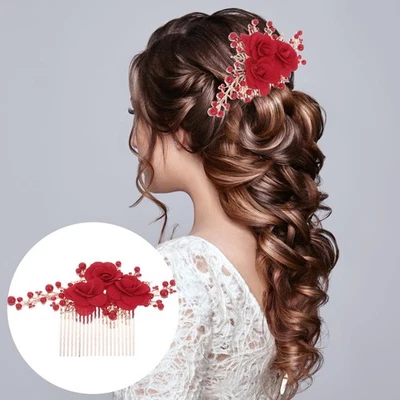  Peine de pelo de perlas artificiales con flor de rosa vintage estilo chino boda Foto 1 de 4