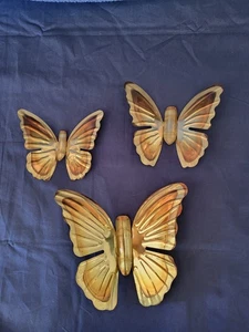 3 mariposas de hojalata Homco en diferentes tamaños color dorado - Imagen 1 de 4