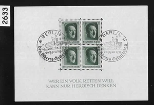 Hoja de sellos B102 1937 Adolf Hitler cumpleaños Berlín Alemania Tercer Reich #2633 - Imagen 1 de 1