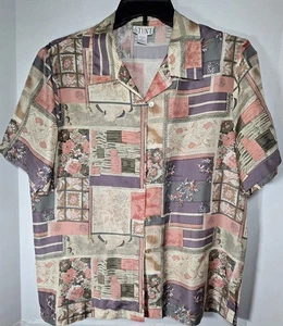 Camicia donna STUNT vintage 100% seta oversize bottoni patchwork floreale geometrica - Foto 1 di 9