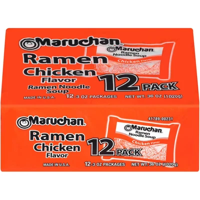 Maruchan Ramen Noodle Chicken Flavor Soup, 3 oz, 12 Count Shelf Stable Package