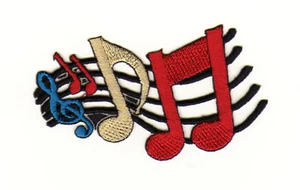aa09★Musik Noten Linien Schlüssel Aufnäher aufbügeln Bügelbild Patch 7,4 x 5 cm - Bild 1 von 1