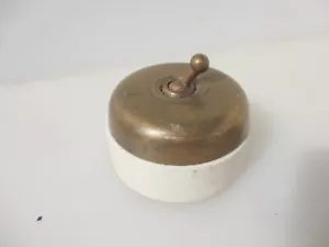 Large Antique Brass & Ceramic Light Switch Old Dolly Toggle Vintage Art Deco - Picture 1 of 10