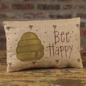 New Primitive Cupboard Tuck Make BEE HAPPY HONEY HIVE PILLOW Burlap 8"x12" - Picture 1 of 1