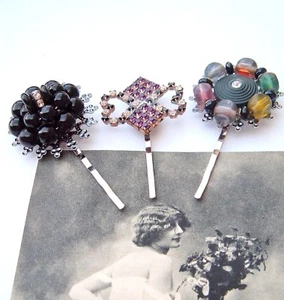 Pinzas de pelo bobbies de graduación nupcial accesorio reciclado de colección negro púrpura - Imagen 1 de 5