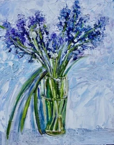 NEW ORIGINAL GENNADIY "Bluebells Bouquet" bluebell Flowers Flower Oil PAINTING - Picture 1 of 1