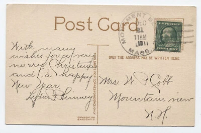 1911 Monument Beach MA 4-bar handstamp on postcard [6525.1690] - Image 1 of 3