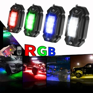 4 Pods RGB LED Rock Lights Kit Underglow Underbody Chasing Lamp Offroad 4WD APP - Picture 1 of 17