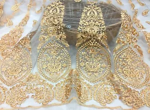 Exquisite Gold Lace Fabric, Golden Embroidery Mesh Lace Fabric, Soft Tulle Lace - Picture 1 of 9
