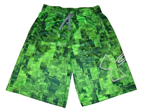 Under Armour Boys Size YLG Large Neon Green Black Loose Heatgear Shorts - Picture 1 of 6