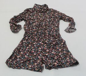 Art Class Girls' L/S Floral Button-Down Romper MC9 Black Multi Medium (7/8) 
