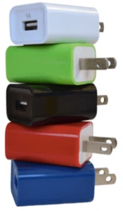 1 Cube Wall Charger Plug w/USB Port Color Will Vary: White Green Black Pink Blue - Photo 1 sur 1