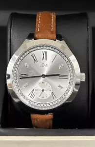 $900 MSRP|JBW Aria Diamond Dial Brown Calfskin Leather Strap Ladies Watch - Picture 1 of 3
