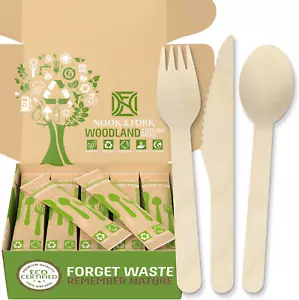 Woodland Premium Disposable Wooden Cutlery – Biodegradable Utensils Set of Forks - Picture 1 of 11