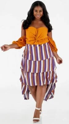 $44 Ashley Stewart FALDA A RAYAS HO LO Púrpura Naranja Mujer Talla 18 Foto 1 de 4