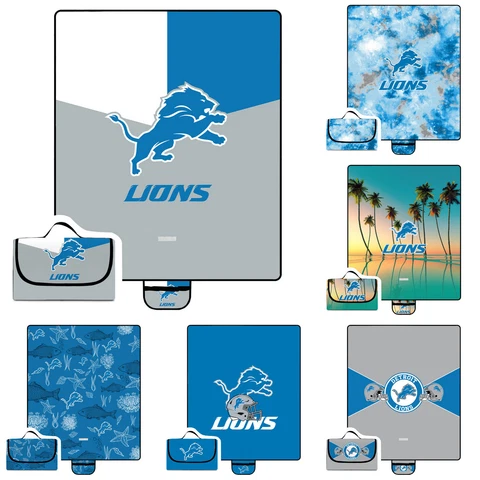 Detroit Lions Waterproof Picnic Blanket Foldable Oxford Family Camping Mat Gift Cover