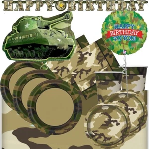 Ejército Militar Camuflaje Fiesta Decoraciones Globos Suministros Bandera Bolso de vajilla - Imagen 1 de 21