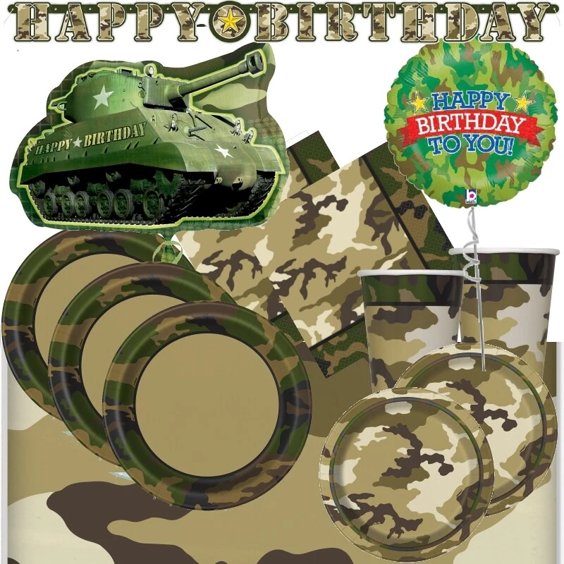UNIQUE PARTY Military Army Camouflage Party Decorations Balloon Supplies Banner Tableware Bag