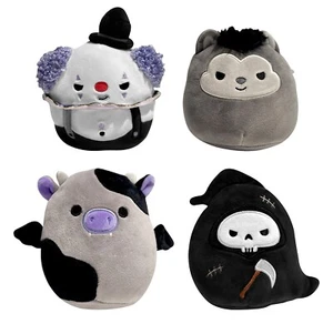 Squishmallow Halloween 5 Zoll Sensenmann, Clown, Kuh und Fledermaus 4er Set - Bild 1 von 5