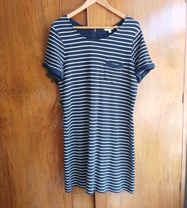 Fat Face Navy Blue Striped Cotton Jersey Knit T Shirt Tunic Summer Dress 12 VGC - Picture 1 of 7