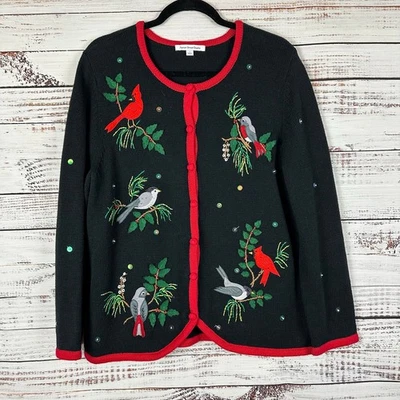 Cardigã feminino Mercer Street Studio preto Natal feriado suéter Cardinals G - Imagem 1 de 4