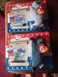 Ty Lefty The donkey and Righty the Elephant Beanie Babies Sealed New McDonalds - Picture 1 of 5