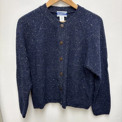 复古 Pendleton Knockabouts 100% Virgin 羊毛海军蓝开衫毛衣 L 码 — 第 1/3 张图片