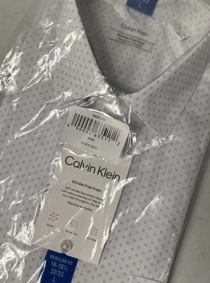 CALVIN KLEIN мужчин морщин бесплатный эластичной платье рубашка обычный L 16-16,5 белый/синий - Изображение 1 из 4