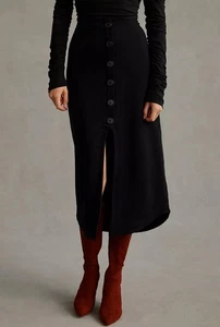 Maeve by Anthropologie Midirock Damen XL schwarz Stretch Strick Frontschlitz Knopf - Bild 1 von 12