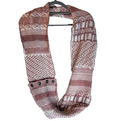Simply Noelle Pink & White Knit Infinity Scarf 4 Button Closure Women’s Size OS - Image 1 of 4