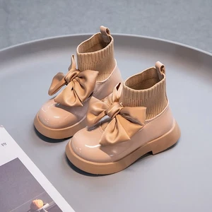 Warm Kids Flat Bow Shoes Size Baby Ankle Boots Pumps Girls Wedding Party School - Picture 1 of 7